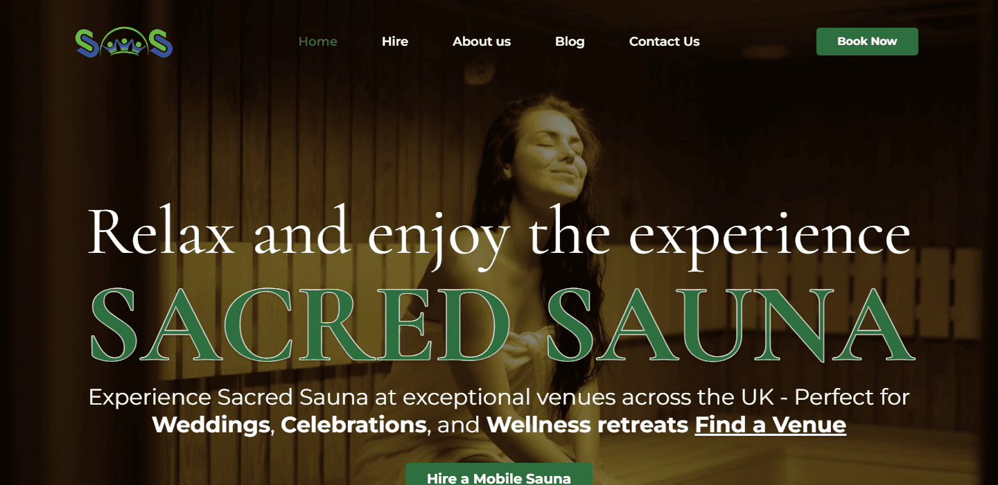 sacred-sauna.com homepage hero