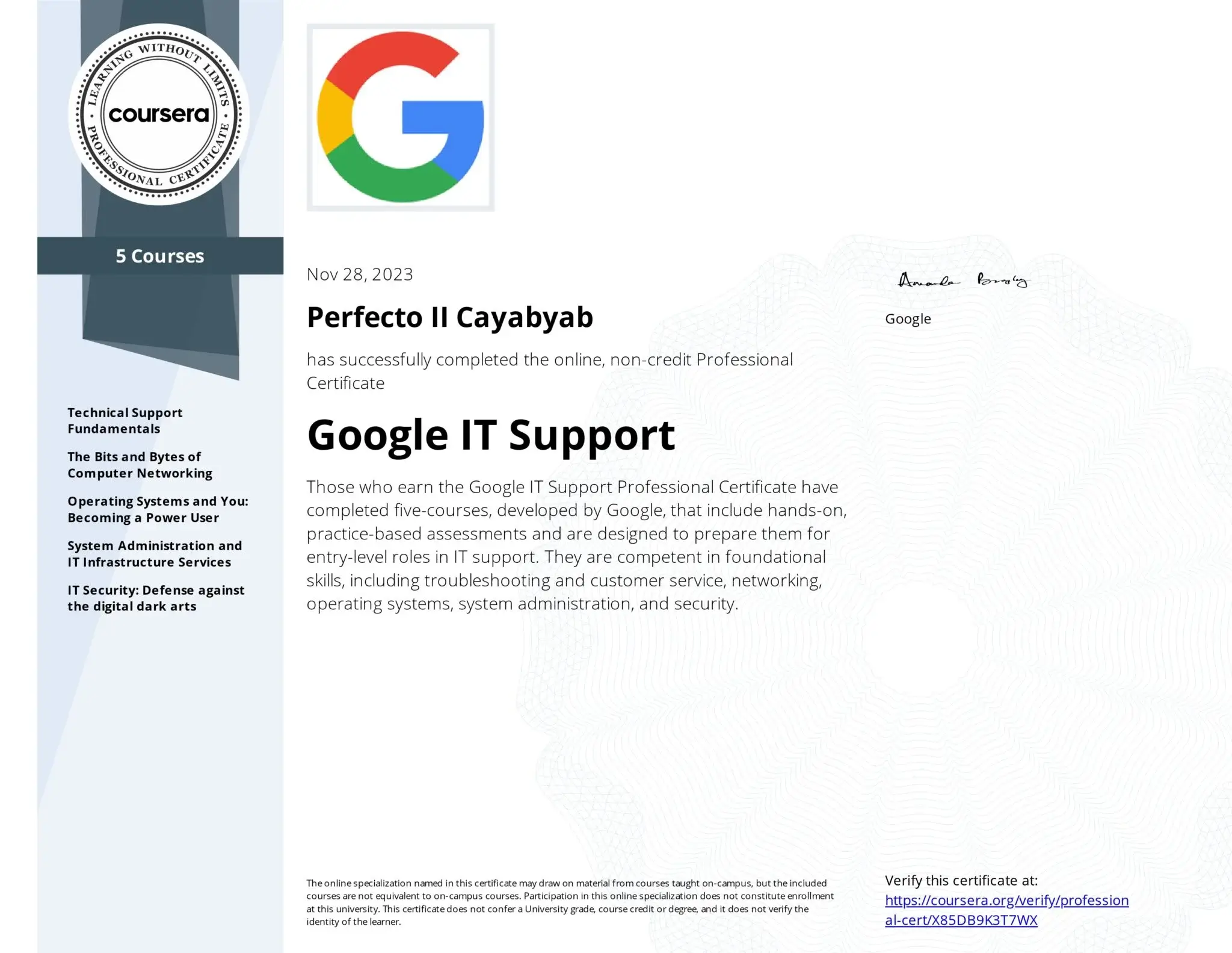 Google IT Support Specialization